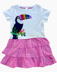 NWOT Mini Boden Tiered Skirt Appliqué Dress - Ivory Toucan